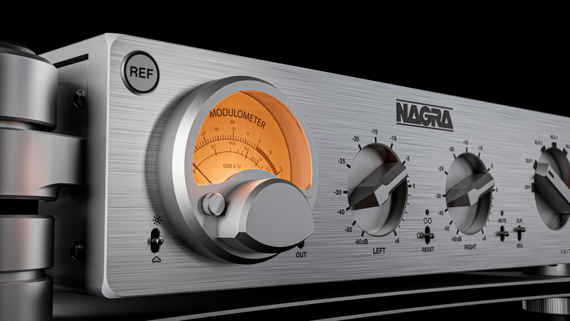 Nagra Reference Preamp preamplifier best HD modulometer vumeter front aluminum iso close up